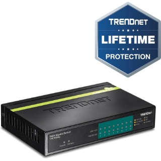 Picture of TRENDnet 8-Port Gigabit PoE+ Switch, 8 x Gigabit PoE+ Ports, 123W PoE Power Budget, 16 Gbps Switching Capacity, Desktop Switch, Ethernet Network Switch, Metal, Lifetime Protection, Black, TPE-TG80G