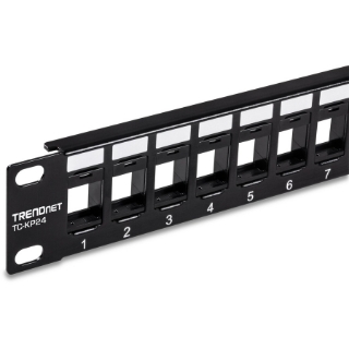 Picture of TRENDnet 24-Port Blank Keystone 1U Patch Panel, 1U 19" Metal Rackmount Housing, Recommended With TC-K25C6 & TC-K50C6 Cat6 Keystone Jacks (Sold Separately), Black, TC-KP24