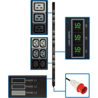 Picture of Tripp Lite PDU 3-Phase Metered 240V/230V/220V 11.5kW C13 C19 Vertical 0URM