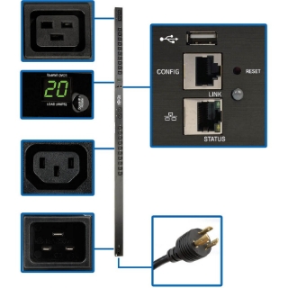 Picture of Tripp Lite PDU Monitored 3.3-3.7kW 20 C13 4 C19 208/230V 20A LX Platform 0URM