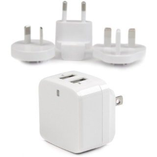 Picture of StarTech.com Travel USB Wall Charger - 2 Port - White - Universal Travel Adapter - International Power Adapter - USB Charger