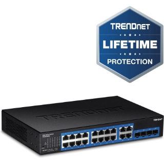 Picture of TRENDnet 20-Port Gigabit Web Smart Switch; 16 x Gigabit Ports; 4 x shared Gigabit Ports (RJ-45/SFP); VLAN; QoS; LACP; IPv6 Support; 40 Gbps Switching Capacity; Lifetime Protection; TEG-204WS