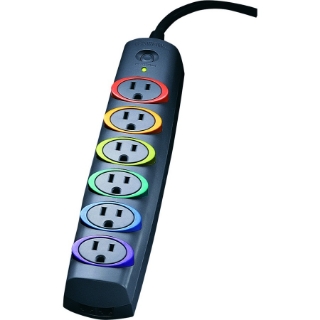 Picture of Kensington&reg; SmartSockets&reg; Surge Strip, 370 Joules, 6' Cord, 6 Power & 1 Phone Outlet, Color Coded