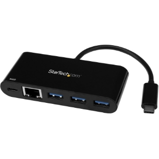 Picture of StarTech.com 3 Port USB-C Hub with Gigabit Ethernet & 60W Power Delivery Passthrough - USB-C to 3xUSB-A - 5Gbps USB 3.0 Type-C Adapter Hub