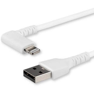 Picture of StarTech.com 1m USB A to Lightning Cable iPhone iPad Durable Right Angled 90 Degree White Charger Cord w/Aramid Fiber Apple MFI Certified