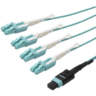 Picture of StarTech.com 10m 30 ft MPO / MTP to LC Breakout Cable - Plenum Rated Fiber Optic Cable - OM3 Multimode, 40Gb - Push/Pull-Tab - Aqua Fiber Patch Cable