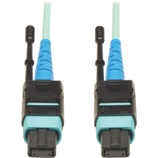 Picture of Tripp Lite MTP MPO Patch Cable Push Pull Tab 100GbE Aqua OM3 Plenum 3M 10ft 10' '3 Meter