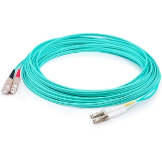 Picture of AddOn 10m LC (Male) to SC (Male) Aqua OM3 Duplex Fiber OFNR (Riser-Rated) Patch Cable