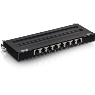 Picture of TRENDnet 8-Port Cat6A Shielded Patch Panel, Wall Mount Ready, 10G Ready, Cat5e,Cat6,Cat6A Compatible, Metal Housing, Color-Coded Labeling for T568A & T568B Wiring, Cable Management, Black, TC-P08C6AS