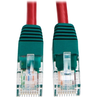 Picture of Tripp Lite 10ft Cat5e Cat5 Molded Snagless Crossover Patch Cable RJ45 Red 10'