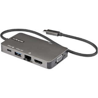 Picture of StarTech.com USB-C Multiport Adapter, USB C to 4K HDMI or VGA, USB Type-C Mini Dock, 100W PD Passthrough, 3x USB 3.0, GbE, 12" Long Cable