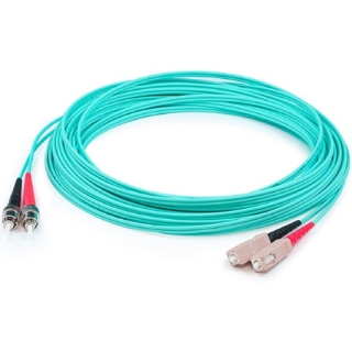 Picture of AddOn 9m SC (Male) to ST (Male) Aqua OM4 Duplex Fiber OFNR (Riser-Rated) Patch Cable