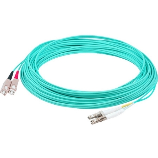 Picture of AddOn 99m LC (Male) to SC (Male) Straight Aqua OM4 Duplex Plenum Fiber Patch Cable