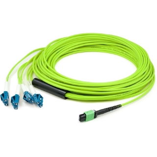 Picture of AddOn 1m MPO (Female) to 8xLC (Male) 8-strand Lime Green OM5 Fiber Fanout Cable