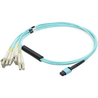 Picture of AddOn 20m MPO (Female) to 8xLC (Male) 8-Strand Aqua OM3 Fiber Fanout Cable