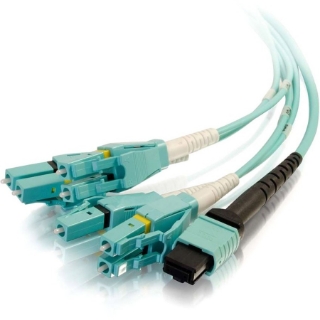 Picture of C2G 3m MPO to 4 Duplex LC Fiber Breakout Cable OM4 Riser Rated (OFNR) - Aqua