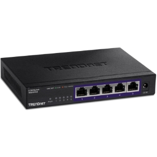 Picture of TRENDnet 5-Port Unmanaged 2.5G Switch, 5 x 2.5GBASE-T Ports, 25Gbps Switching Capacity, Backwards Compatible with 10-100-1000Mbps Devices, Fanless, Wall Mountable, Black, TEG-S350