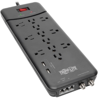 Picture of Tripp Lite Surge Protector Power Strip 12 Outlets, 2 USB Charging Ports Tel/Modem/Coax