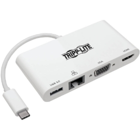 Picture of Tripp Lite USB C Docking Station Adapter 4K w/ HDMI, VGA, Gigabit Ethernet, USB-A Hub White, Thunderbolt 3 Compatible