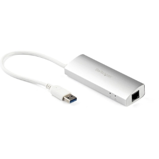 Picture of StarTech.com 3 Port Portable USB 3.0 Hub plus Gigabit Ethernet - Built-In Cable - Aluminum USB Hub with GbE Adapter