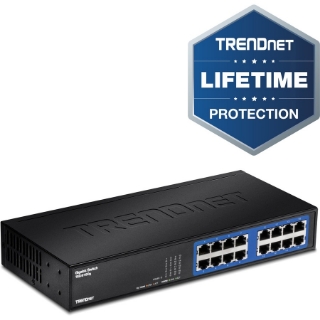 Picture of TRENDnet 6-Port Unmanaged Gigabit GREENnet Desktop Metal Switch, Ethernet-Network Switch, 16 x 10-100-1000 RJ-45 Ports, 32 Gbps Forwarding Capacity, Lifetime Protection, Black, TEG-S16DG