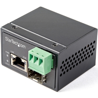 Picture of StarTech.com PoE+ Industrial Fiber to Ethernet Media Converter 30W - SFP to RJ45 - SM/MM Fiber to Gigabit Copper Mini Size IP-30