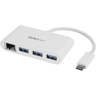 Picture of StarTech.com 3 Port USB C Hub with Gigabit Ethernet - USB-C to 3x USB-A - USB 3.0 - White - USB Hub with GbE - USB-C to USB Adapter - USB Type C Hub