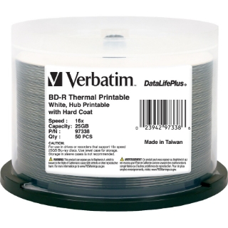 Picture of BD-R 25GB 16X DataLifePlus White Thermal Printable, Hub Printable - 50pk Spindle