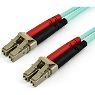 Picture of StarTech.com 15m OM3 LC to LC Multimode Duplex Fiber Optic Patch Cable - Aqua - 50/125 - LSZH Fiber Optic Cable - 10Gb (A50FBLCLC15)