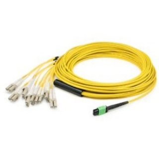 Picture of AddOn 6m MPO (Female) to 8xLC (Male) 8-strand Straight Yellow OS2 Fiber Plenum Fanout Cable