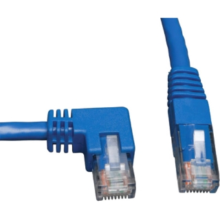 Picture of Tripp Lite 3ft Cat6 Gigabit Molded Patch Cable RJ45 Left Angle to Straight M/M Blue 3'