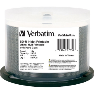 Picture of BD-R 25GB 16X DataLifePlus White Inkjet Printable, Hub Printable - 50pk Spindle