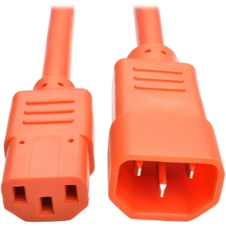 Picture of Tripp Lite 2ft Heavy Duty Power Extension Cord 15A 14 AWG C14 C13 Orange 2'