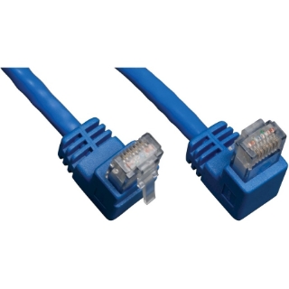 Picture of Tripp Lite 3ft Cat6 Gigabit Molded Patch Cable RJ45 Right Angle Down to Straight M/M Blue 3'