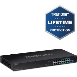 Picture of TRENDnet TPE-BG182g, 18-Port Gigabit 470W PoE++ Switch with 8 x 95W PoE++ Ports, 8 x 30W PoE+ Ports, 2 Gigabit SFP Slots,470W PoE Budget, 1U 19" Rack Mountable