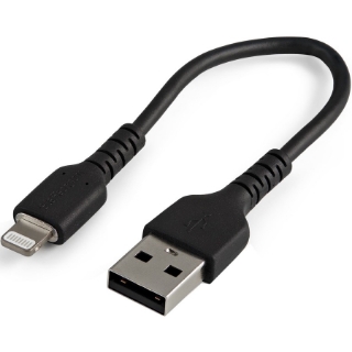 Picture of StarTech.com 6 inch/15cm Durable Black USB-A to Lightning Cable, Rugged Heavy Duty Charging/Sync Cable for Apple iPhone/iPad MFi Certified