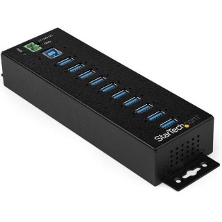 Picture of StarTech.com 10 Port USB Hub w/ Power Adapter - Metal Industrial USB 3.0 Data Hub - Din Rail, Wall & Desk Mount USB 3.1 Gen 1 5Gbps Hub