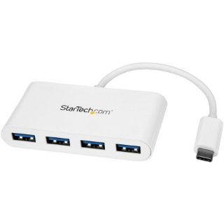 Picture of StarTech.com 4 Port USB C Hub with 4x USB-A (USB 3.0 SuperSpeed 5Gbps) - USB Bus Powered - Portable/Laptop USB Type-C Adapter Hub - White