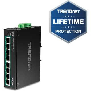 Picture of TRENDnet 8-Port Industrial Fast Ethernet PoE+ DIN-Rail Switch;TI-PE80;8 x Fast Ethernet PoE+ Ports;IP30 Network Unmanaged Switch;200W PoE Power Budget; 1.6Gbps Switching Capacity; Lifetime Protection