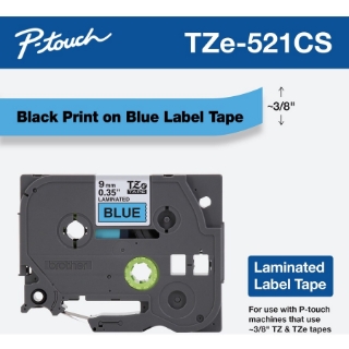 Picture of Brother TZe-521CS, 0.35" x 26.2', Black on Blue Laminated Label Tape